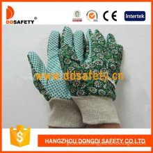 Women′s Garden Gloves. Green Dots on Palm. Flower Design (DGB206)